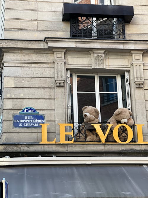 Plush Toy Bears Displayed Outside the Glass Window 