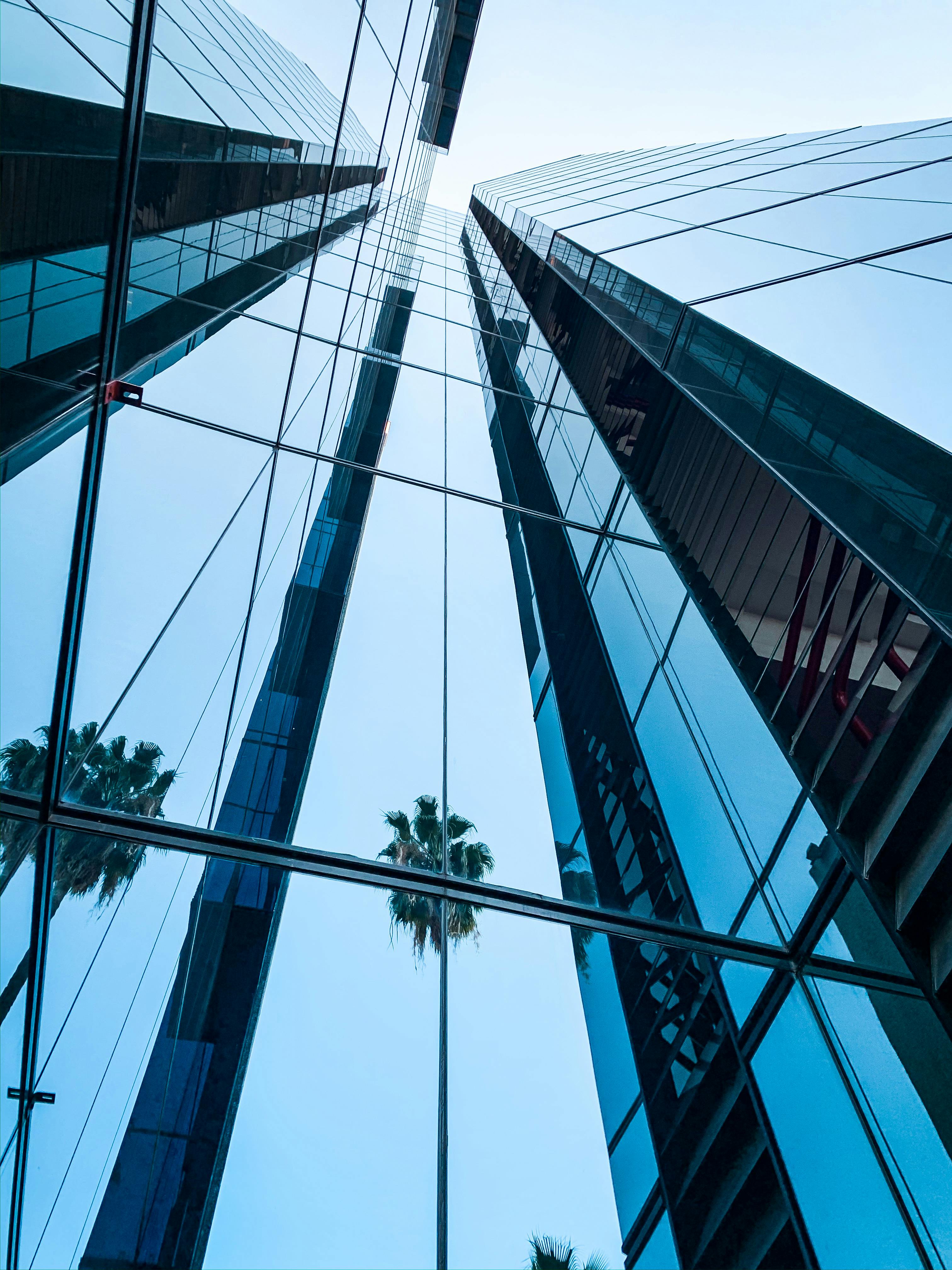 low angle view of glass skyscrapers