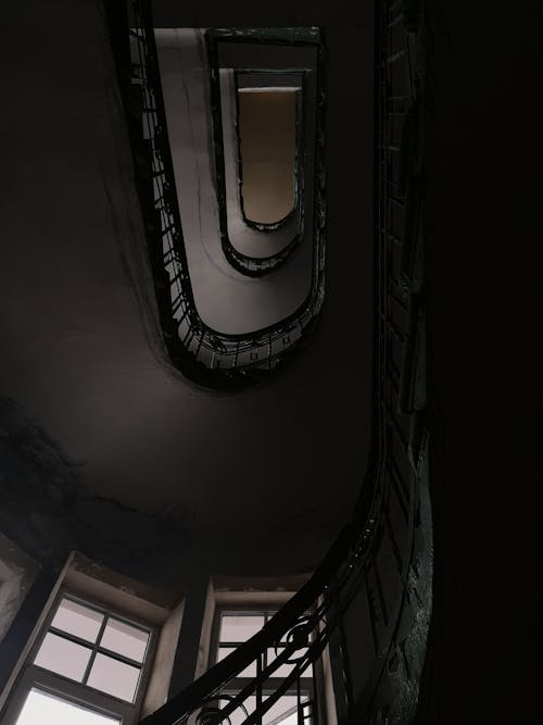 Low Angle Shot of a Spiral Staircase