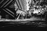 Grayscale Photo of a Modern Building