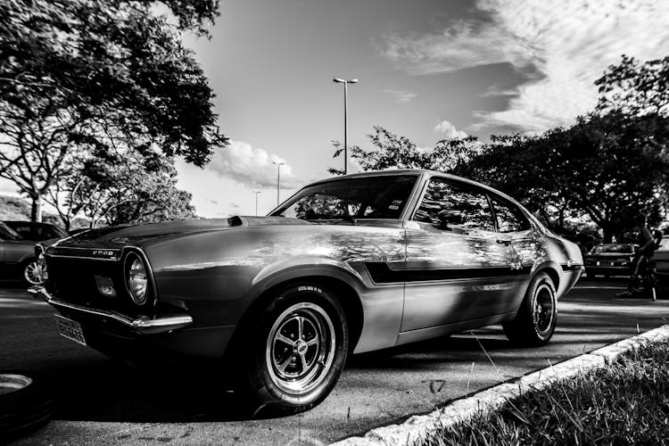 Grayscale Photo Of Classic Car