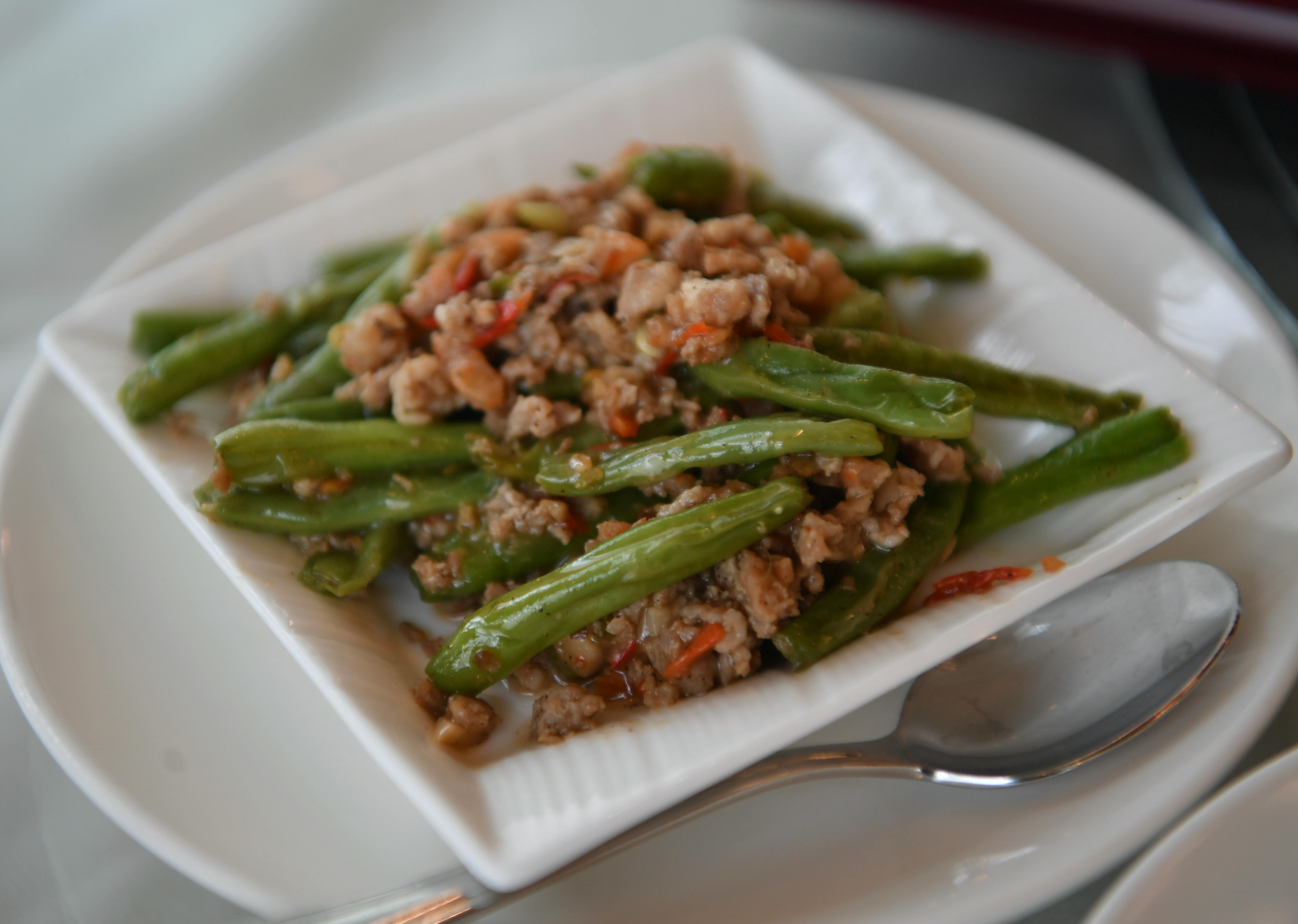 CloseUp Photo of a Dish with Green Beans and Ground Beef · Free Stock