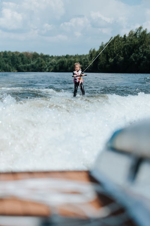 A Young Girl Wakeboarding