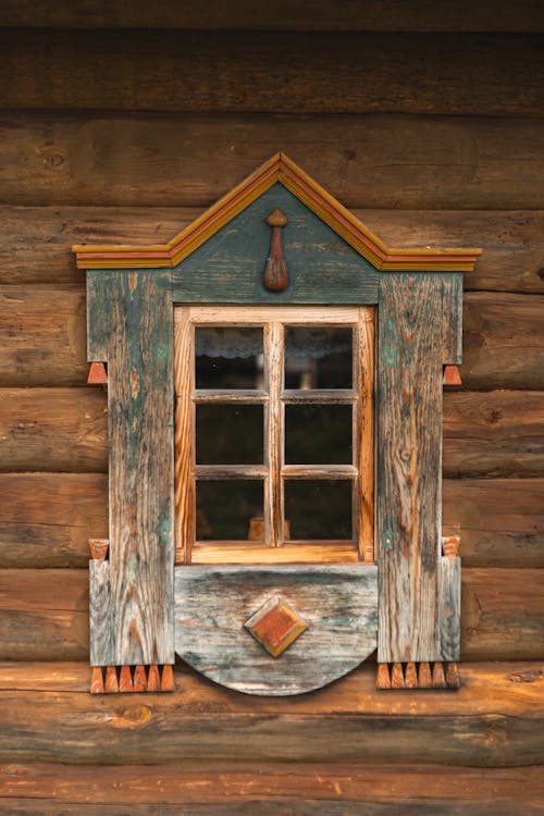 Ornamental Window of Old Wooden Cottage