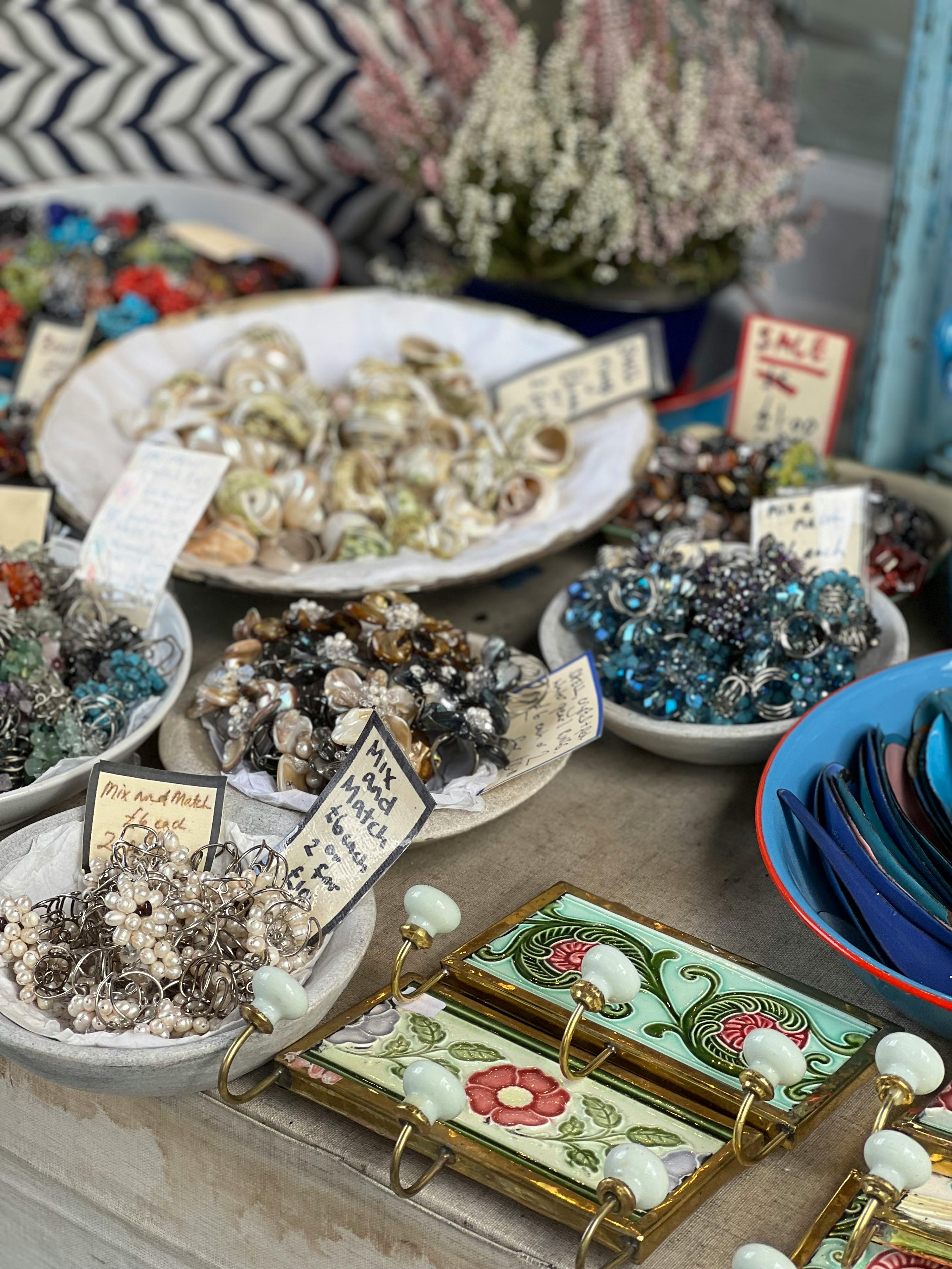 colorful jewelry displayed at a bazaar