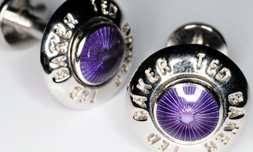 Free stock photo of purple amp silver cufflinks
