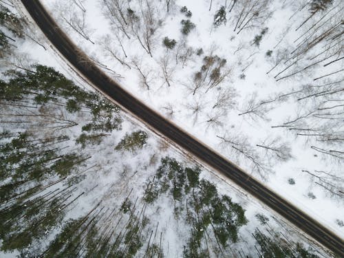 
An Aerial Shot of a Road during Winter