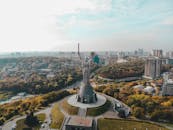 Drone Shot of Motherland Monument and the City of Kyiv