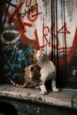 CAt with Closed Eyes by Wall with Graffiti