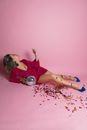 Woman in Pink Bathrobe Laying Down