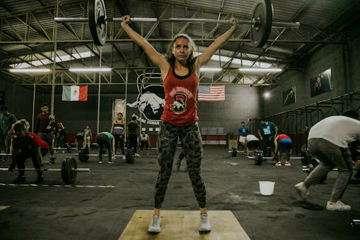 Athletes engaged in weightlifting at an indoor gym with national flags displayed, showcasing strength and determination.