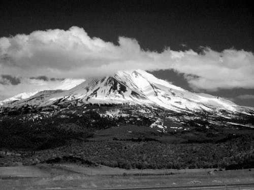 Monochrome Photograph of Mount Shasta