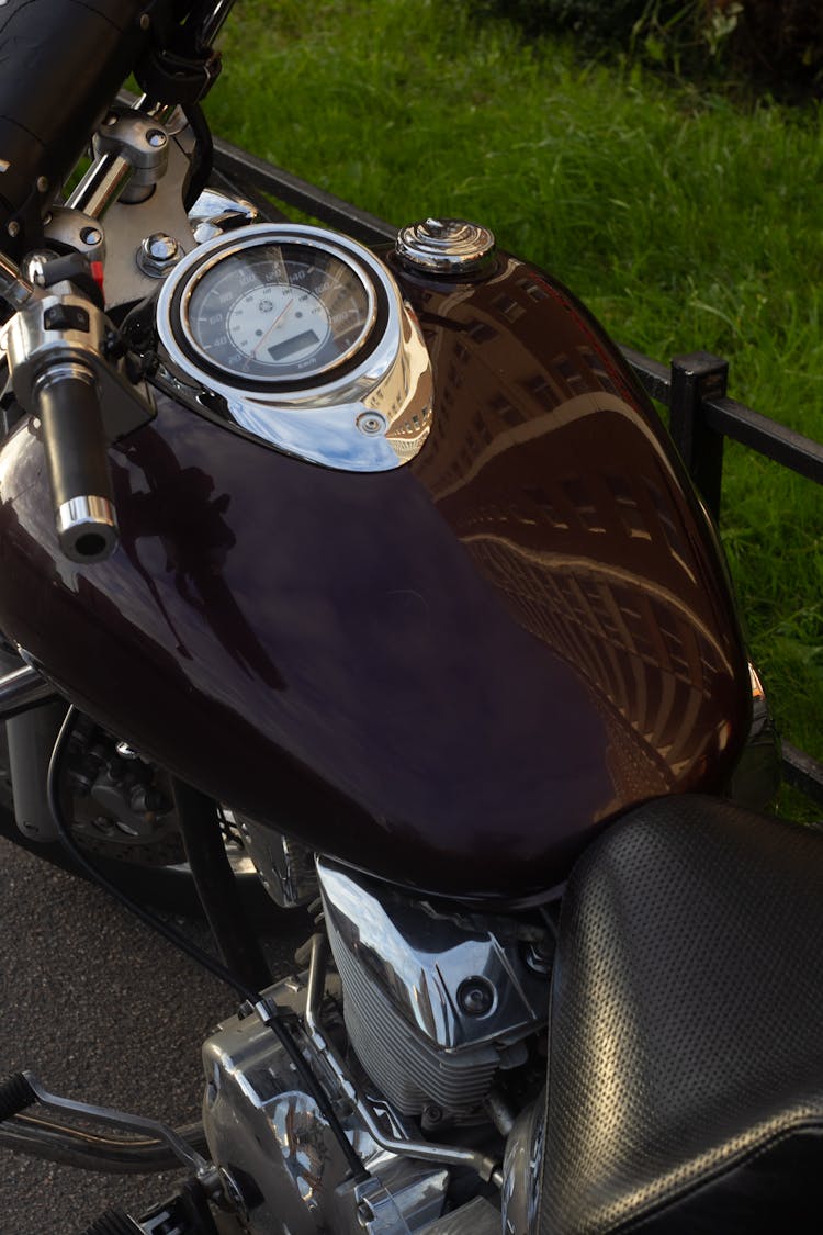 Shiny Motorcycle Gas Tank And Handle Bar