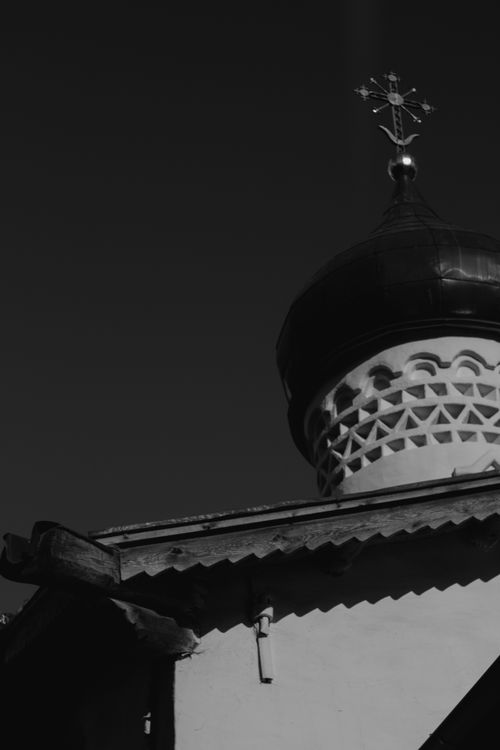 Free Low angle view of an Orthodox church's dome against a dark sky. Stock Photo