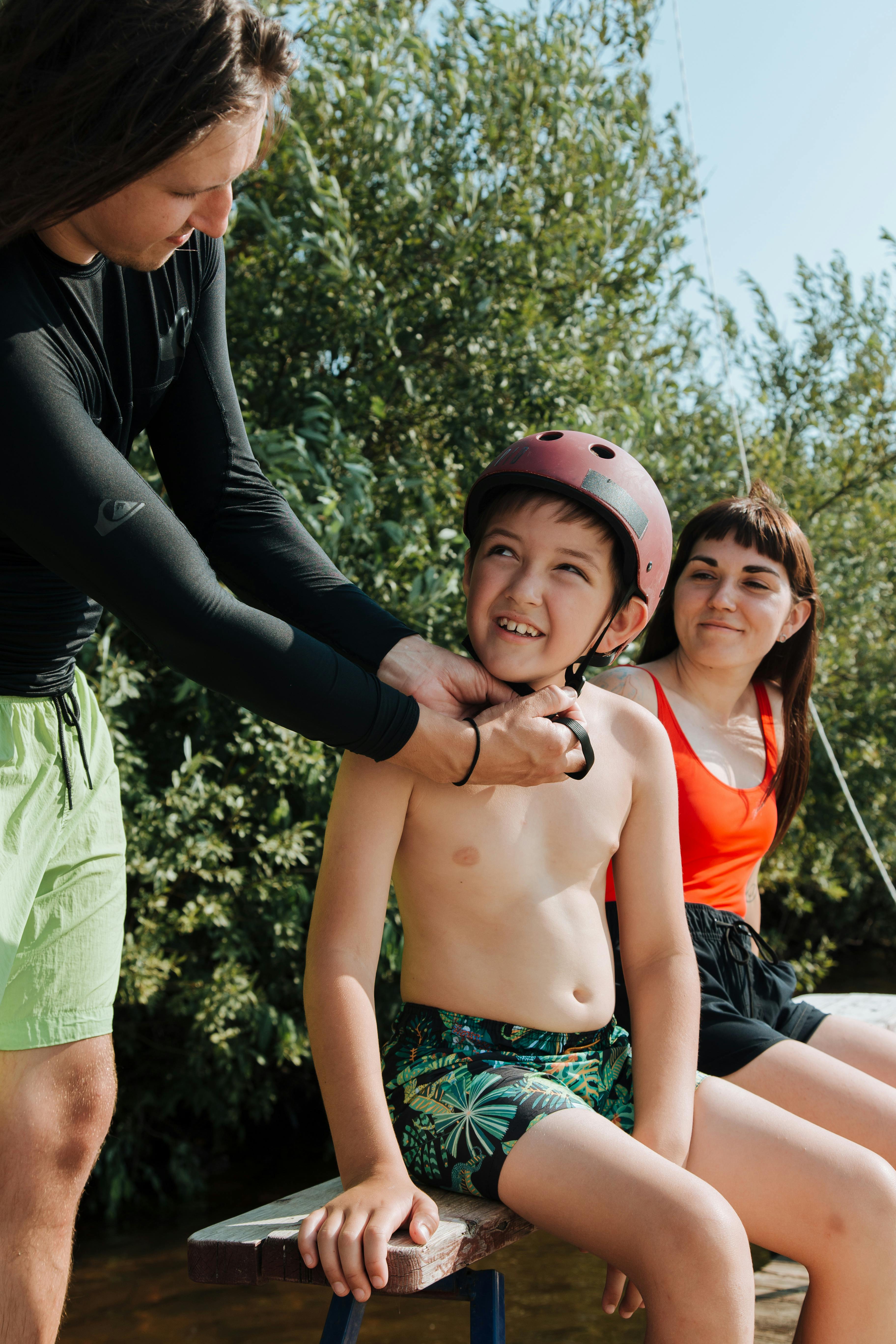 family preparing for wakeboarding