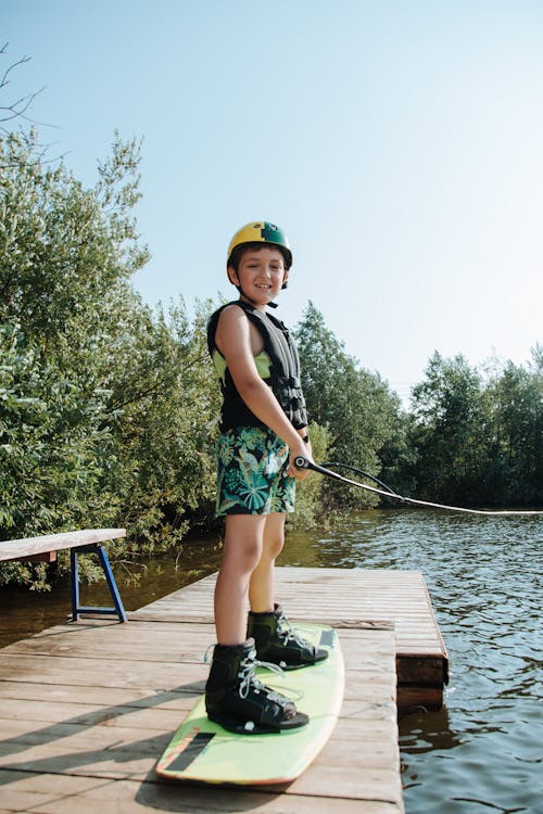 Portrait of Boy on Wakeboard