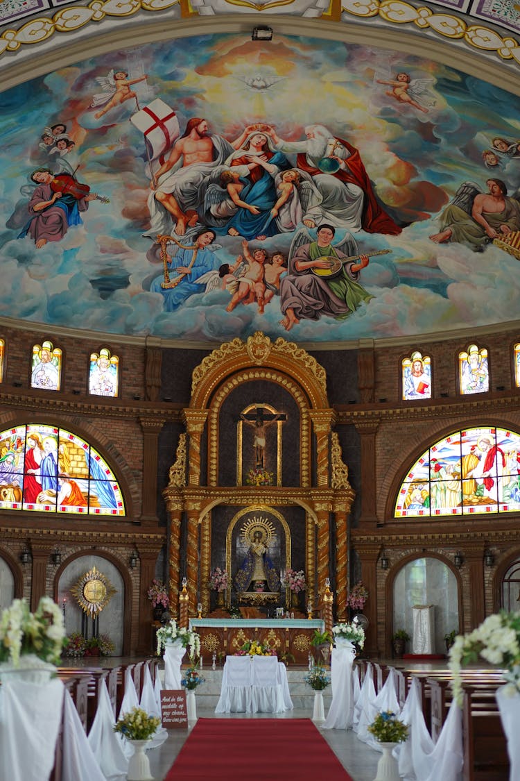 Interior Of Church Decorated For Wedding