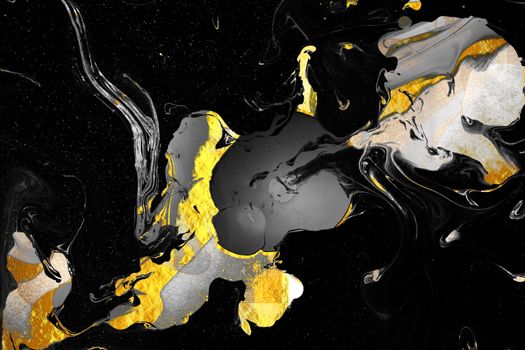 Mesmerizing abstract art featuring dynamic black and gold paint swirls for modern interiors.