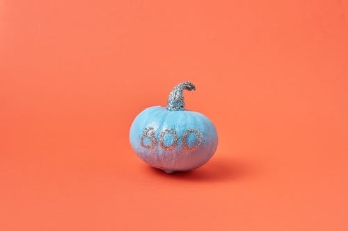 Light Blue Pumpkin with Glittery Caption Boo