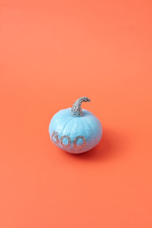 Light Blue Pumpkin with Glittery Boo Caption