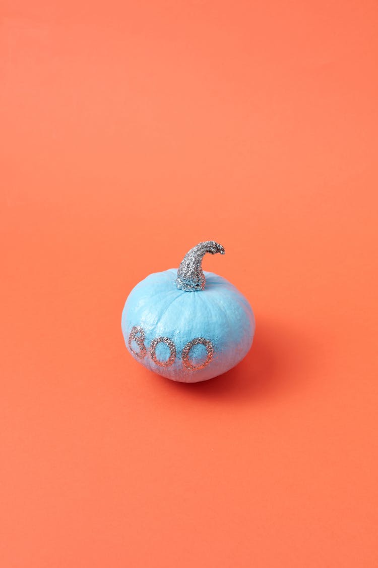 Light Blue Pumpkin With Glittery Boo Caption