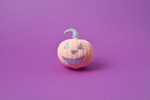 Mini Pink Pumpkin with Glittery Jack O Lantern Design