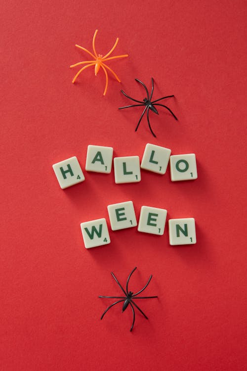 Halloween Word from Letters and Spiders Decorations