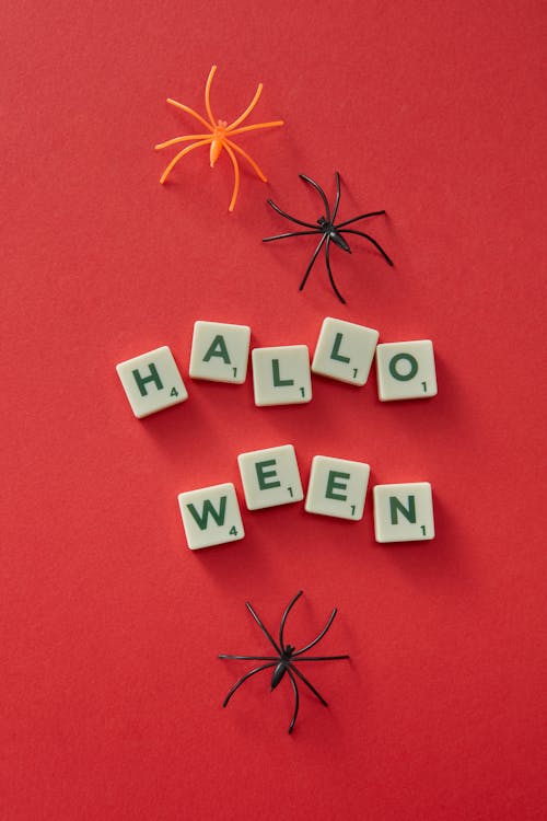 Halloween Word from Letters and Spiders Decorations