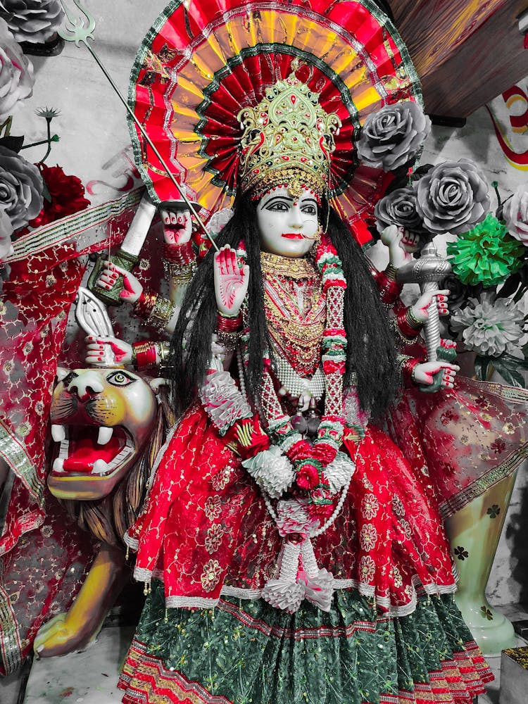 Multicoloured Festival Decoration With Woman And Lion