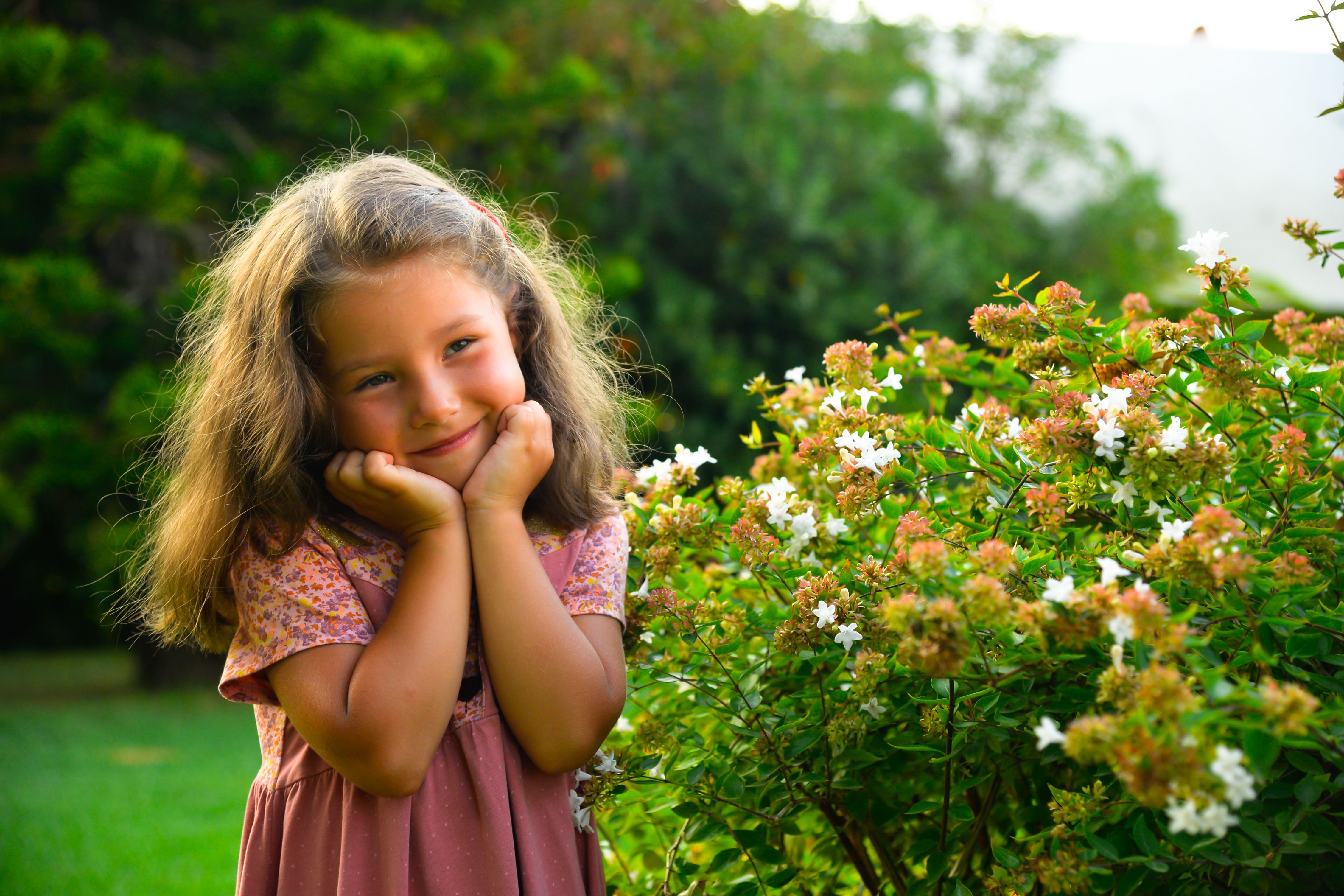 Girl in Pink Dress Standing Beside Flowering Plant · Free Stock Photo
