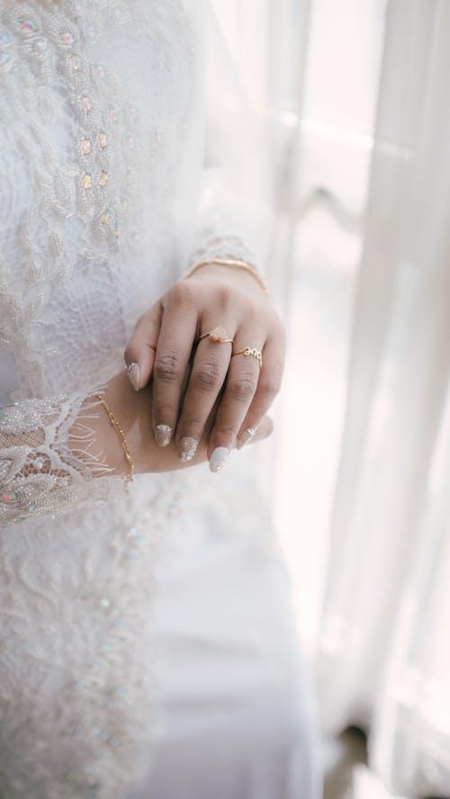 Close up on Woman in Wedding Dress