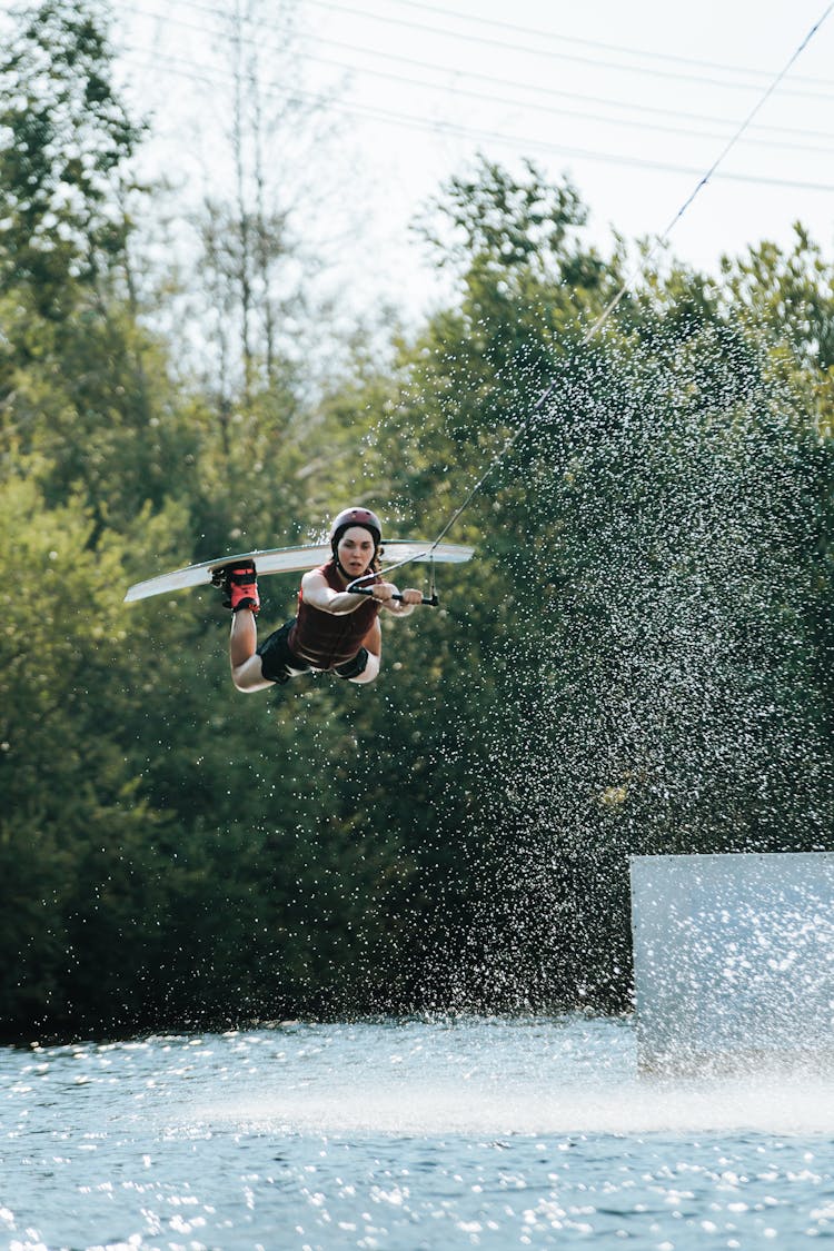 A Woman Wakeboarding