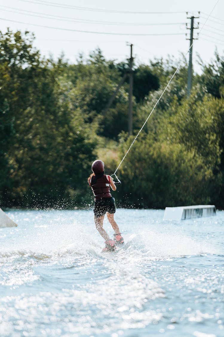 A Woman Wakeboarding