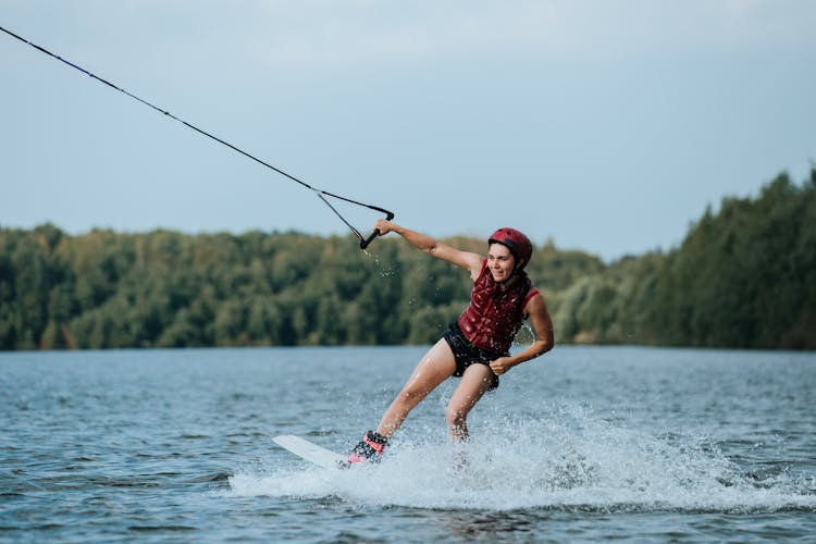 A Woman Wakeboarding