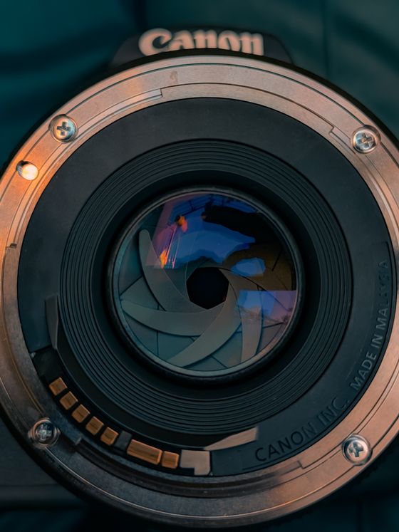 Aperture blades seen through the rear element