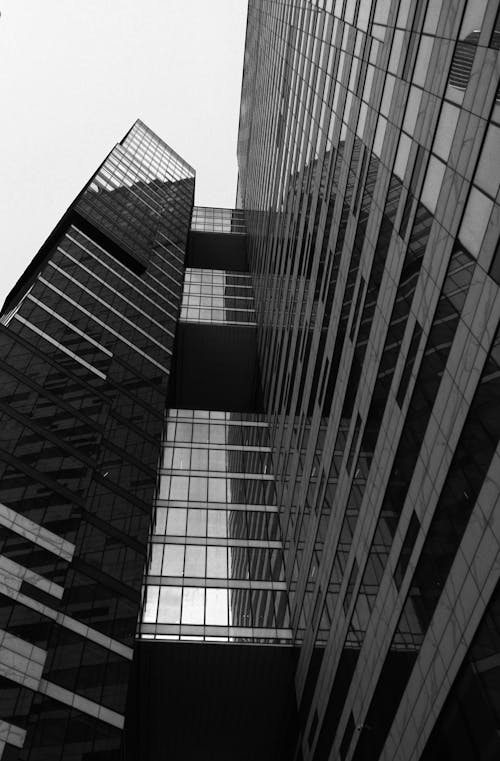 Grayscale Photo of a Building Exterior