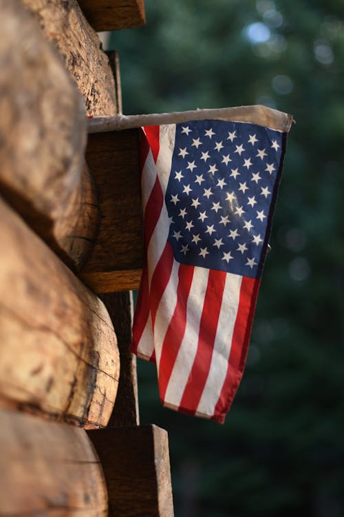 Close up on American Flag on Building