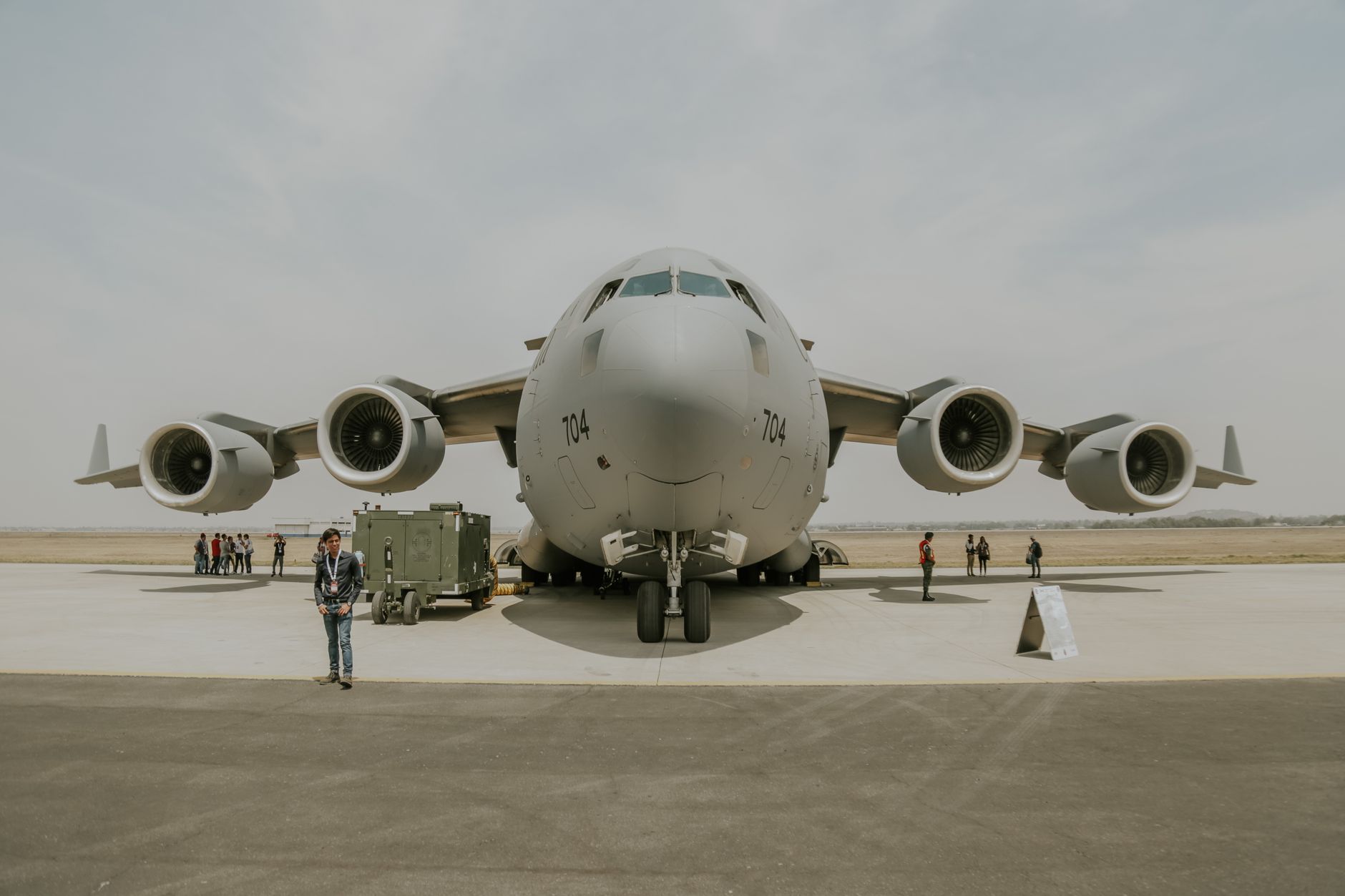 Front View of C-17 Transport Plane Standing on Tarmac