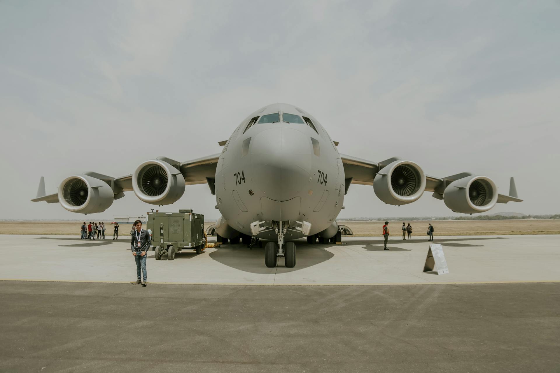 Front View of C-17 Transport Plane Standing on Tarmac