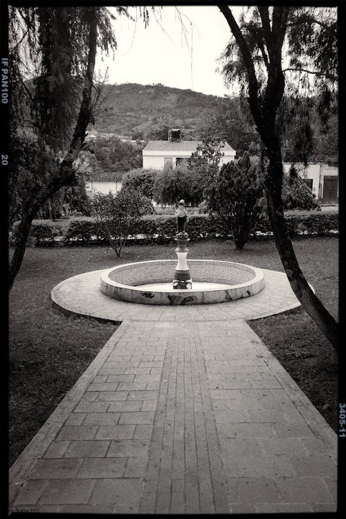 Základová fotografie zdarma na téma černobílý, chodník, fontána