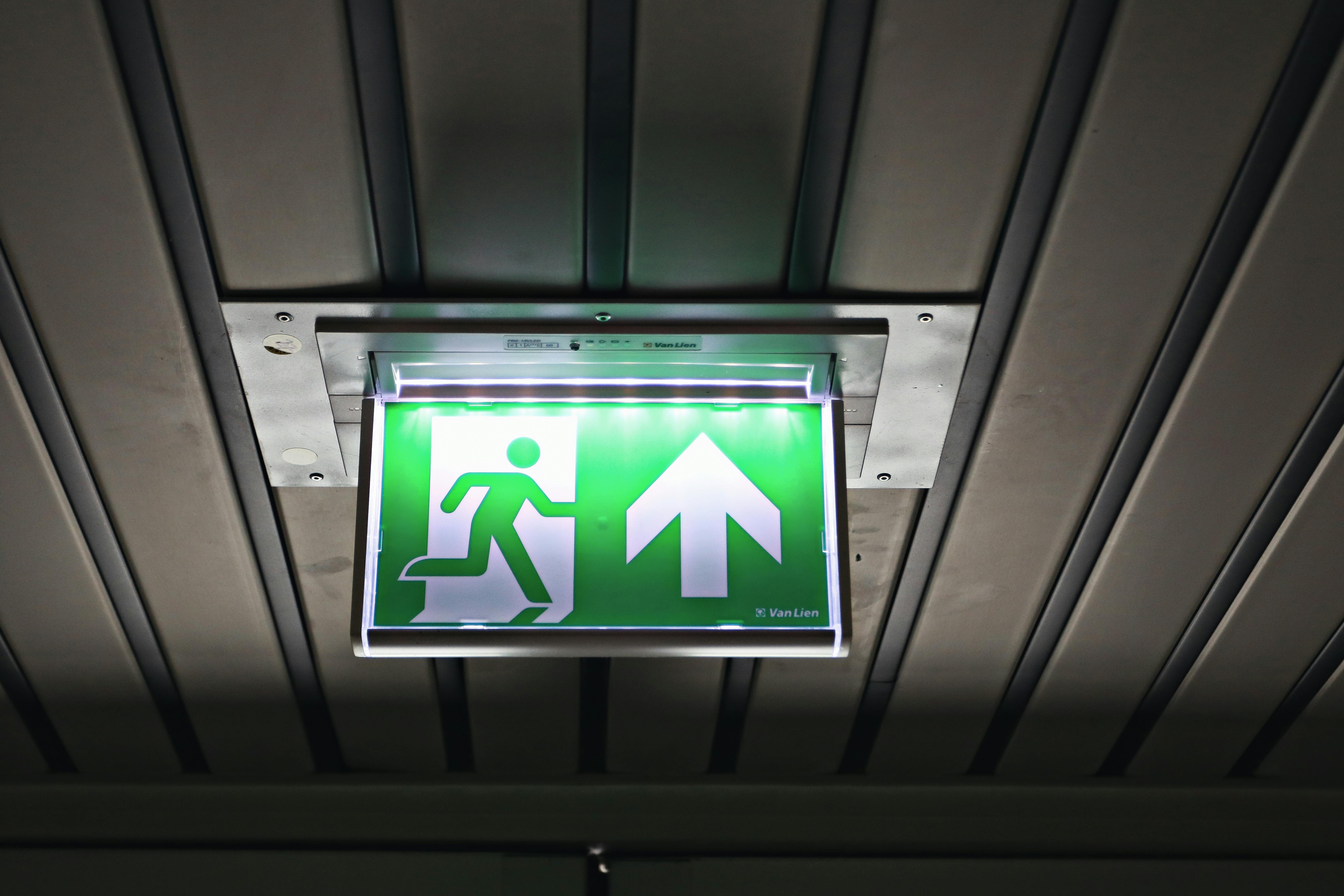 Free stock photo of building, exit sign, indoor