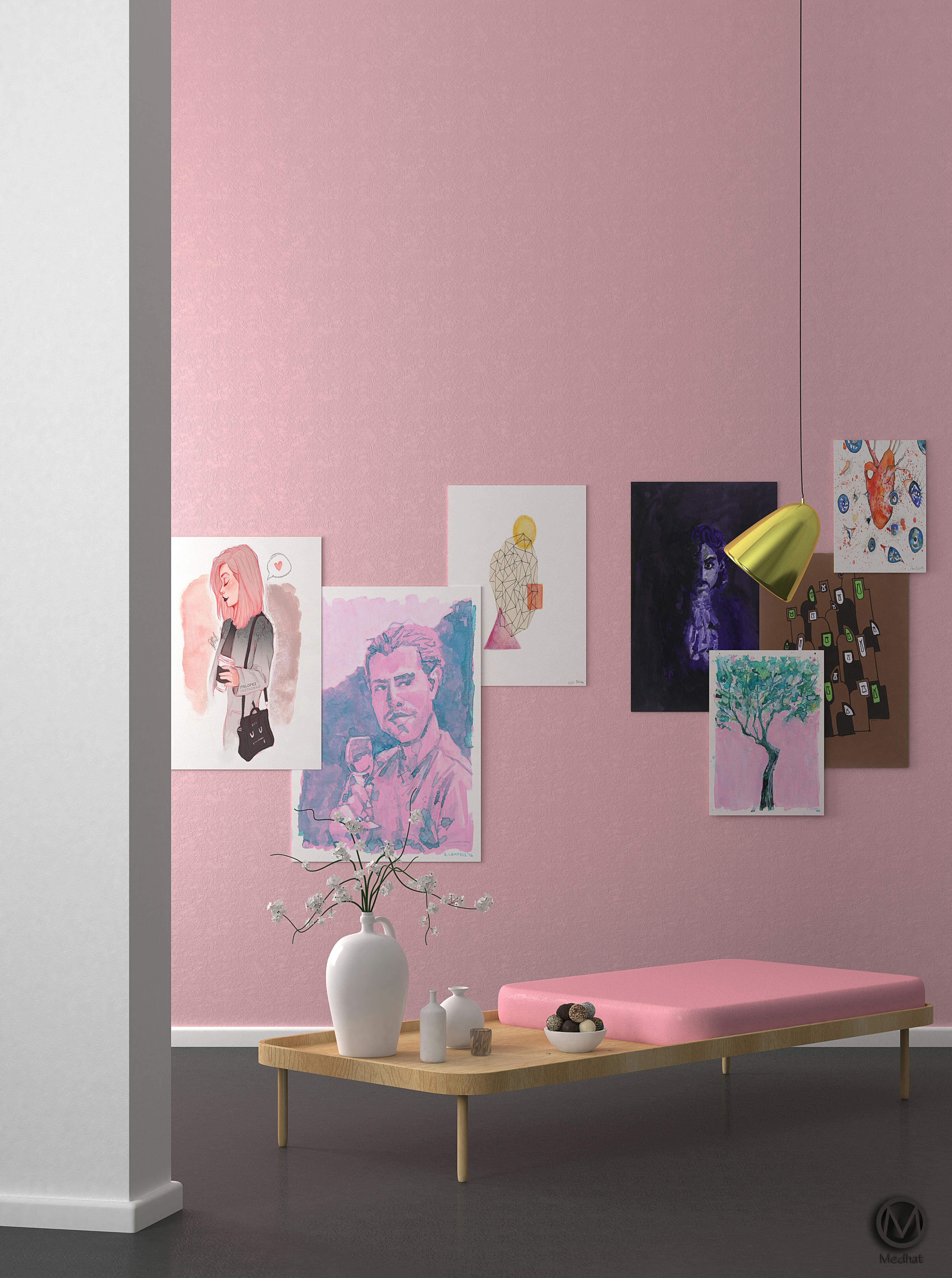 White And Pink Wooden Desk Free Stock Photo