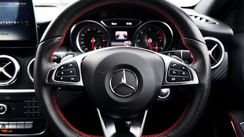 Photo of a Black and Red Steering Wheel