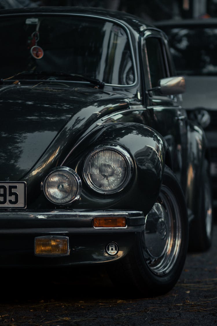 Close Up Photo Of A Black Classic Car