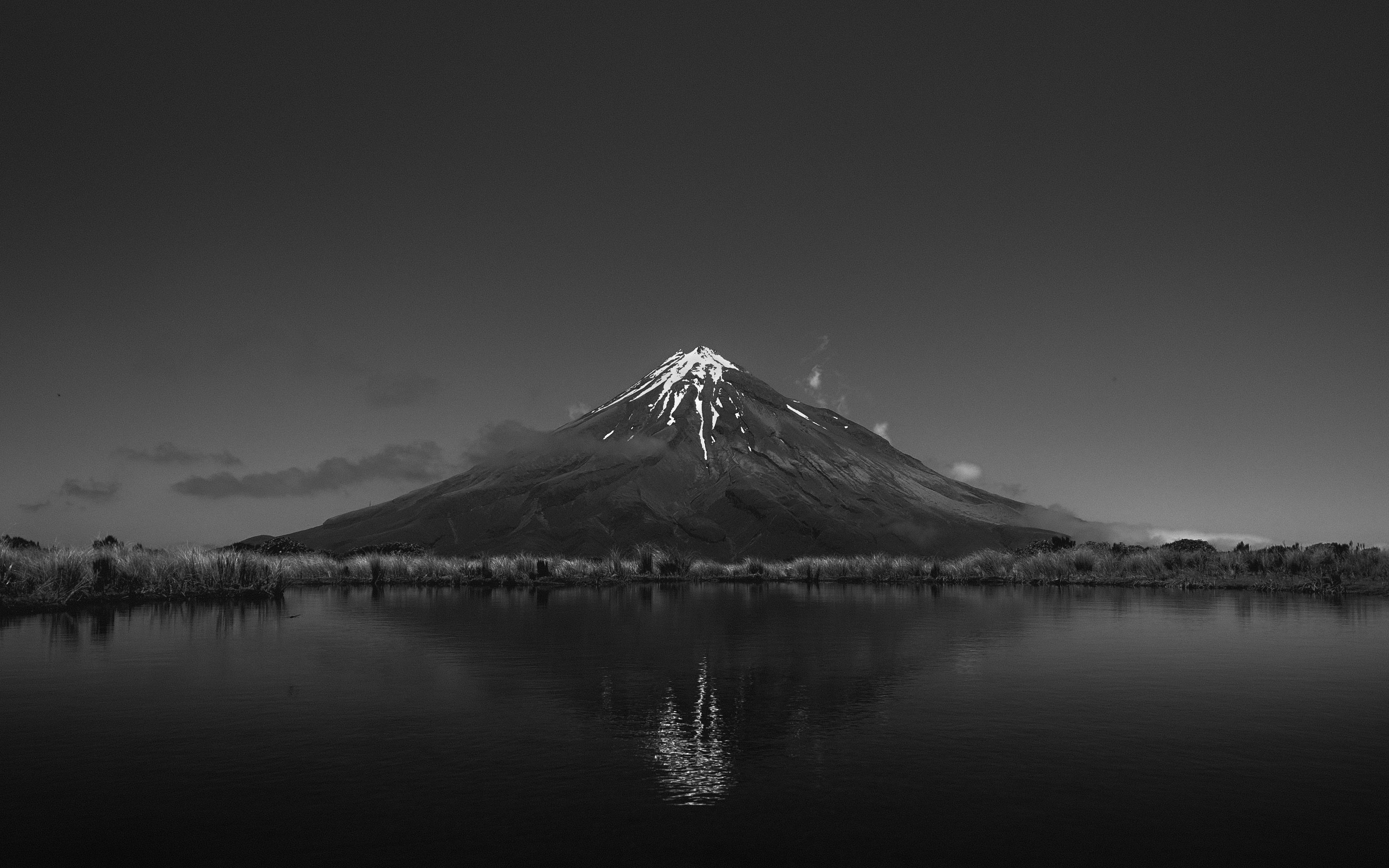 grayscale photo of volcano