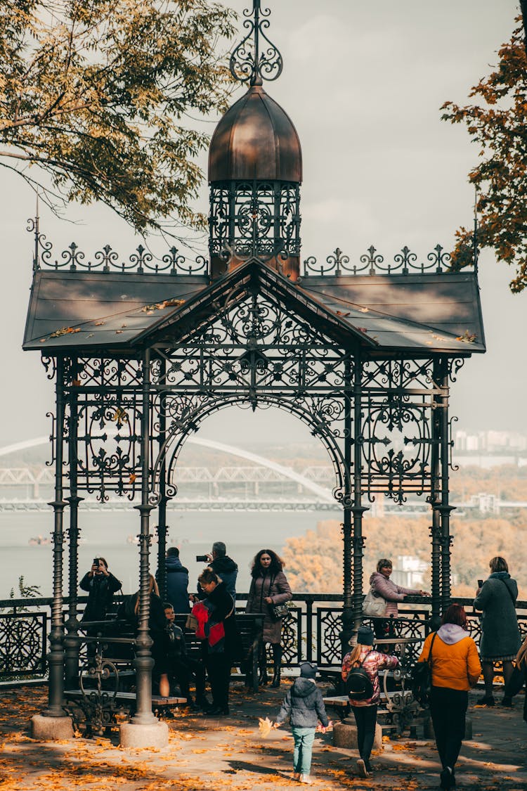 People On View Point With View On River And Bridge