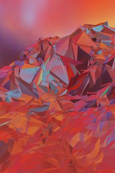 Dynamic and colorful abstract polygonal art depicting a vibrant landscape with geometric patterns.