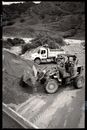Black and White View of Digger on Construction