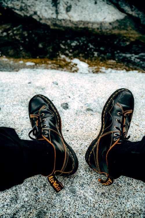 Close-Up View of Black Leather Boots