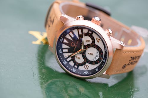 Free Chronograph Wristwatch with Leather Belt Stock Photo
